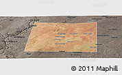 Satellite Panoramic Map of Qansax Dheere, darken, semi-desaturated