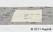 Shaded Relief Panoramic Map of Qansax Dheere, darken, semi-desaturated