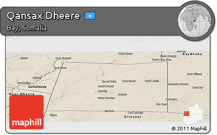 Shaded Relief Panoramic Map of Qansax Dheere