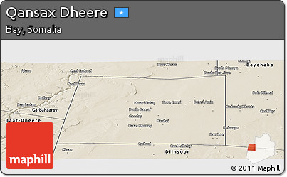 Shaded Relief Panoramic Map of Qansax Dheere