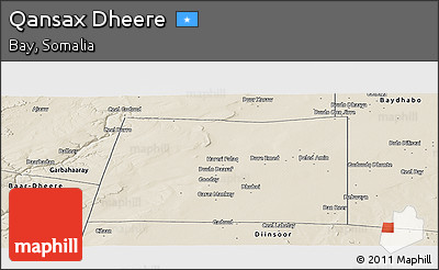 Shaded Relief Panoramic Map of Qansax Dheere