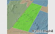 Political 3D Map of Beled Xaawo (Bula-hawa), semi-desaturated