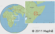 Savanna Style Location Map of Dolow, within the entire country