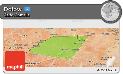 Physical Panoramic Map of Dolow, satellite outside