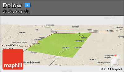 Physical Panoramic Map of Dolow, shaded relief outside