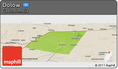 Physical Panoramic Map of Dolow, shaded relief outside