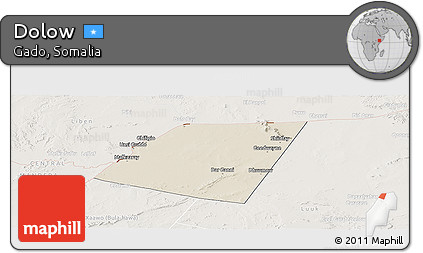 Shaded Relief Panoramic Map of Dolow, lighten