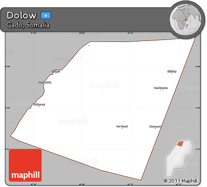 Gray Simple Map of Dolow, cropped outside