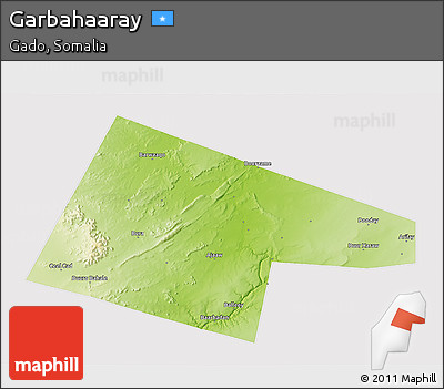 Physical 3D Map of Garbahaaray, cropped outside