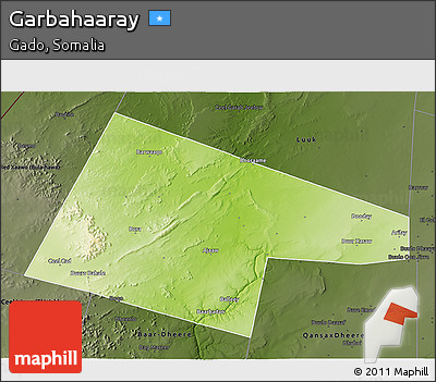 Physical 3D Map of Garbahaaray, darken