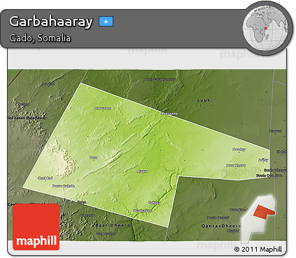 Physical 3D Map of Garbahaaray, darken