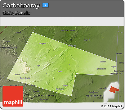 Physical 3D Map of Garbahaaray, darken