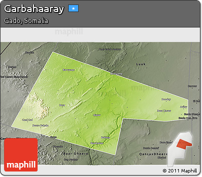 Physical 3D Map of Garbahaaray, darken, semi-desaturated
