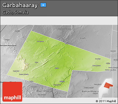 Physical 3D Map of Garbahaaray, desaturated