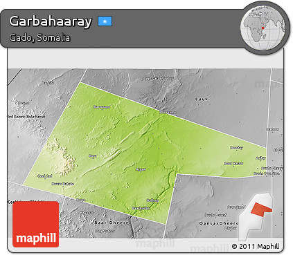 Physical 3D Map of Garbahaaray, desaturated