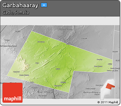 Physical 3D Map of Garbahaaray, desaturated