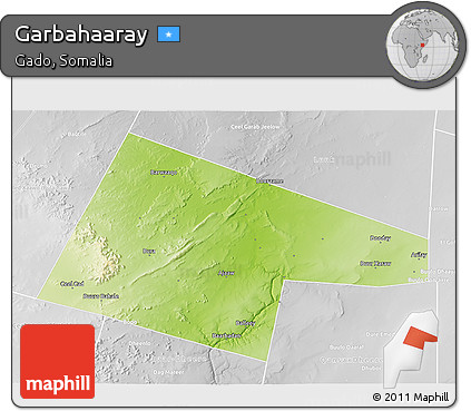 Physical 3D Map of Garbahaaray, lighten, desaturated