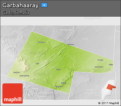 Physical 3D Map of Garbahaaray, lighten, desaturated