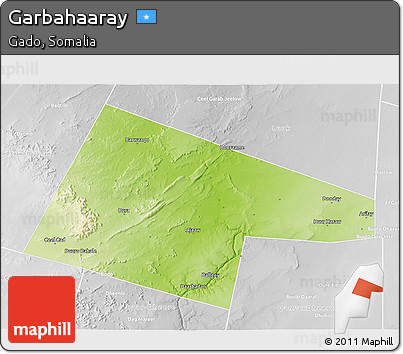 Physical 3D Map of Garbahaaray, lighten, desaturated