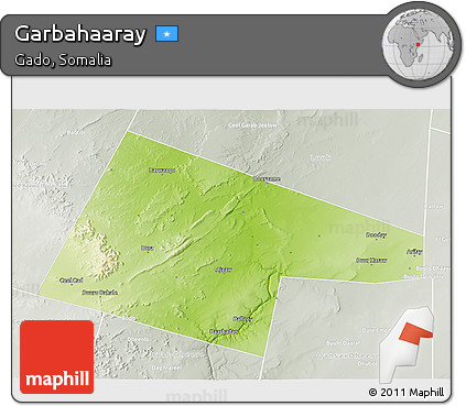 Physical 3D Map of Garbahaaray, lighten, semi-desaturated