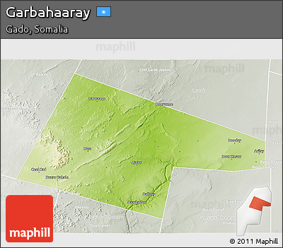 Physical 3D Map of Garbahaaray, lighten, semi-desaturated