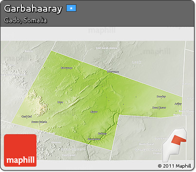 Physical 3D Map of Garbahaaray, lighten, semi-desaturated