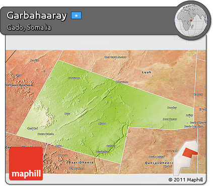 Physical 3D Map of Garbahaaray, satellite outside