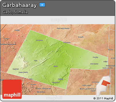 Physical 3D Map of Garbahaaray, satellite outside