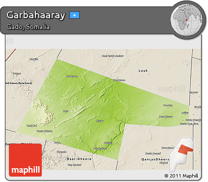 Physical 3D Map of Garbahaaray, shaded relief outside
