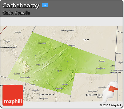 Physical 3D Map of Garbahaaray, shaded relief outside