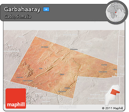Satellite 3D Map of Garbahaaray, lighten, semi-desaturated