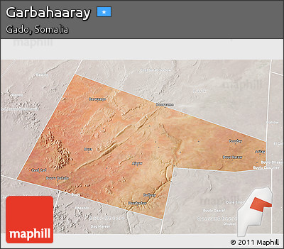 Satellite 3D Map of Garbahaaray, lighten, semi-desaturated