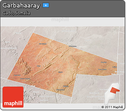 Satellite 3D Map of Garbahaaray, lighten, semi-desaturated