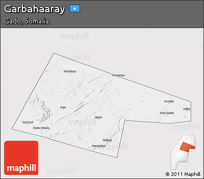 Silver Style 3D Map of Garbahaaray, single color outside