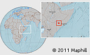 Gray Location Map of Garbahaaray, within the entire country, hill shading