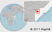 Gray Location Map of Garbahaaray, highlighted country, hill shading