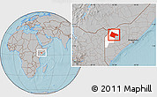 Gray Location Map of Garbahaaray, highlighted parent region, hill shading