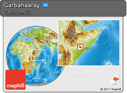 Physical Location Map of Garbahaaray, highlighted parent region, within the entire country