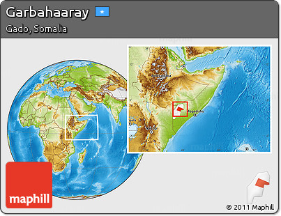 Physical Location Map of Garbahaaray, highlighted parent region, within the entire country