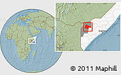Savanna Style Location Map of Garbahaaray, highlighted country, highlighted parent region, hill shading