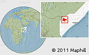 Savanna Style Location Map of Garbahaaray, highlighted country, hill shading