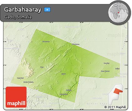 Physical Map of Garbahaaray, lighten