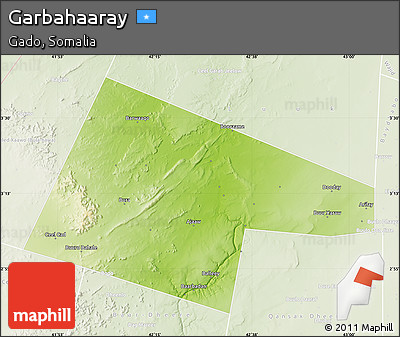Physical Map of Garbahaaray, lighten