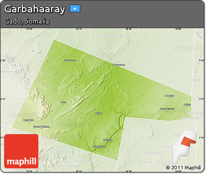 Physical Map of Garbahaaray, lighten