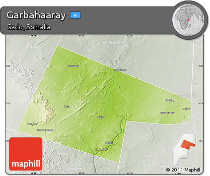 Physical Map of Garbahaaray, lighten, semi-desaturated