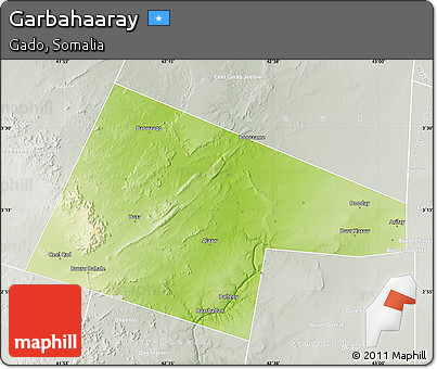 Physical Map of Garbahaaray, lighten, semi-desaturated