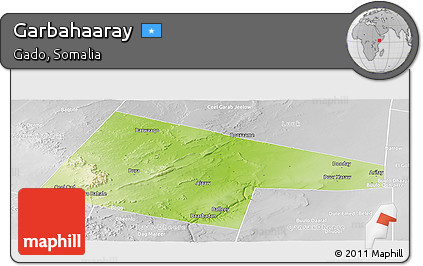 Physical Panoramic Map of Garbahaaray, lighten, desaturated