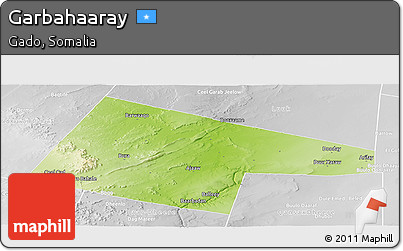 Physical Panoramic Map of Garbahaaray, lighten, desaturated
