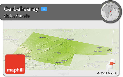 Physical Panoramic Map of Garbahaaray, lighten