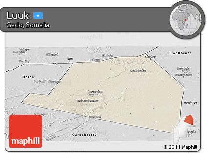 Shaded Relief Panoramic Map of Luuk, desaturated